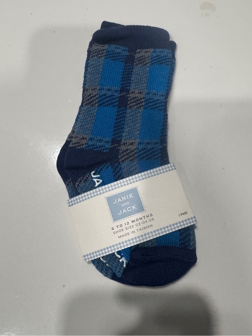 Janie and Jack Navy and Bright Blue Plaid Infant Socks